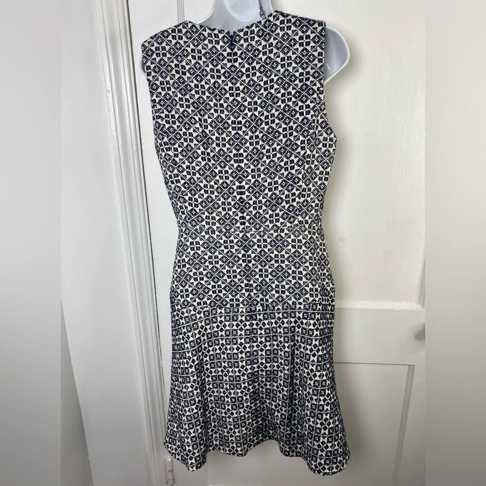 Tory Burch Burlap Navy and White Geometric Fit & Flare Mini Dress